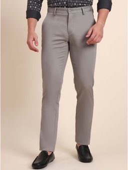 JadeBlue - Grey Cotton Stretch Solid Casual Trouser Slim Fit