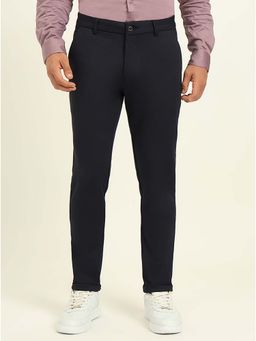 JadeBlue - Navy Blue Rayon Blend Solid Casual Slim Fit Trouser