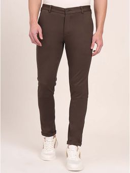 JadeBlue - Brown Rayon Blend Solid Casual Trouser Slim Fit (32)