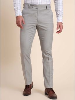 Greenfibre - Grey Cotton Blend Solid Formal Trouser Slim Fit