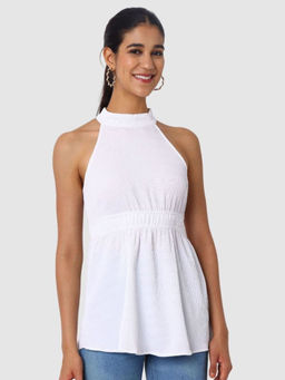 Freehand - Women Fit and Flare Textured Halter Neck Peplum Top