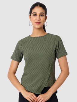 Freehand - Women Regular Fit Textured Crew Neck Regular Top