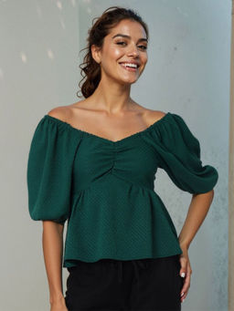 Freehand - Women Regular Fit Textured Sweetheart Neck Babydoll Top