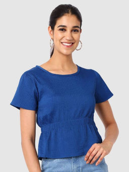 Freehand - Women Fit and Flare Textured Round Neck Peplum Top