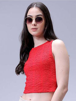 Freehand - Women Comfortable Fit Textured Round Neck Regular Top