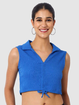 Freehand - Women Fitted Textured Collar Neck Crop Top