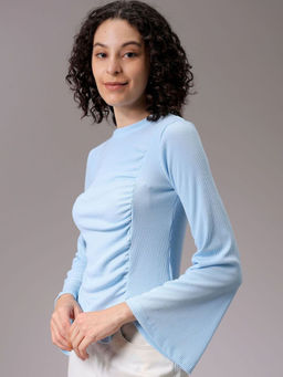 Freehand - Women Fitted Solid Round Neck Gathered Top