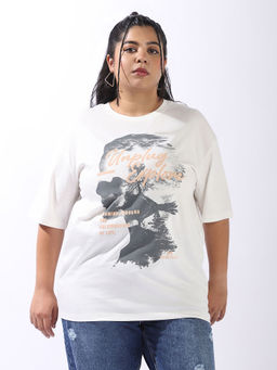 High Star - Women Plus Printed Oversized Round Neck Half Sleeves T-shirt