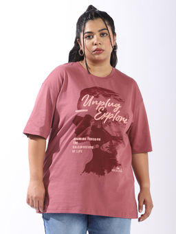 High Star - Women Plus Printed Oversized Round Neck Half Sleeves T-shirt