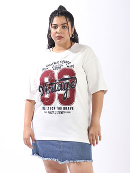 High Star - Women Plus Printed Oversized Round Neck Half Sleeves T-shirt