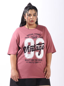 High Star - Women Plus Printed Oversized Round Neck Half Sleeves T-shirt