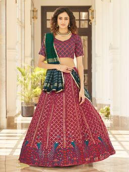 Odette - Festive Designer Maroon Semi Stitched Lehenga With Unstitched Blouse (Set of 3)