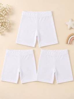 KiddoPanti - Girls White Cotton Solid Cycling Shorts (Pack of 3)