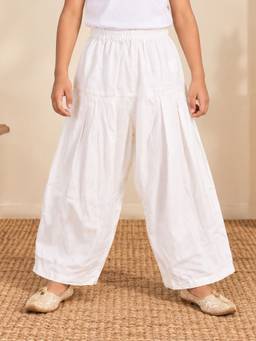 KiddoPanti - Boys Rayon Woven Traditional Ethnic Solid Patiala Salwar - White