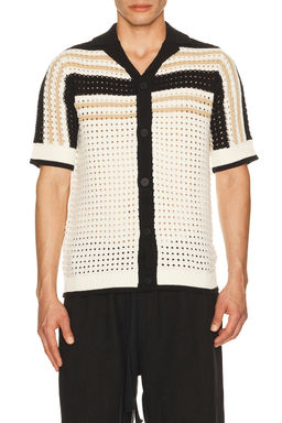 Central Park West - Anderson Striped Crochet Button Down Shirt
