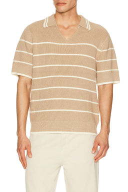 Central Park West - Bradley French Stripe Short Sleeve Polo