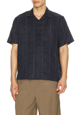 Vince - Linen Eyelet Stripe Short Sleeve Cabana Shirt