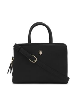 Tommy Hilfiger - Solid Black Pu Handbag with Detachable Strap