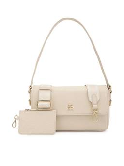 Tommy Hilfiger - Solid Beige PU Handbag with Detachable Strap and Pouch
