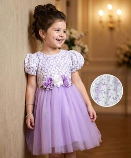 Mark & Mia - Cotton Half Sleeves Mini Dress With Floral Lavender