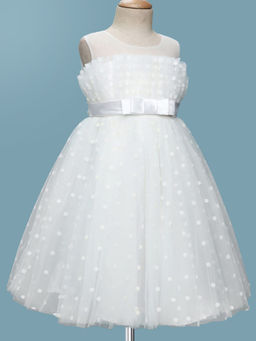 Mark & Mia - Flared Party Knee Length Dress With Polka Dots Design - White