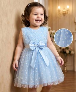Mark & Mia - Party Mini Dress With Polka Dot Print And Bow Applique - Light Blue
