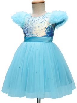 Mark & Mia - Cap Sleeves Party Mini Dress With Sequinned Yoke - Light Blue