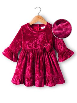 Mark & Mia - Full Sleeves Solid Party Mini Dress With Bow Applique - Maroon