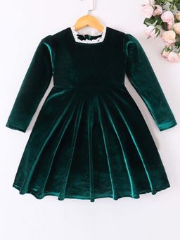 Mark & Mia - Full Sleeves Solid Party Mini Dress - Dark Green