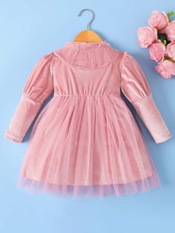 Mark & Mia - Full Sleeves Solid Party Mini Dress With Net Detailing - Pink