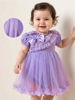 Mark & Mia - Mesh Frock Onesie Mini Dress With Bow Applique - Lavender