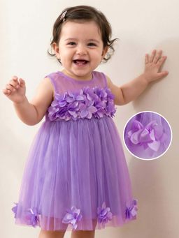 Mark & Mia - Corsage Detailing Flared Onesie Mini Dress - Plum