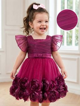 Mark & Mia - Flutter Sleeves Party Mini Dress With Floral Applique - Wine