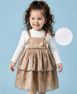 Mark & Mia - Full Sleeves Solid Party Mini Dress - Light Brown And White
