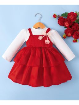 Mark & Mia - Full Sleeves Solid Party Mini Dress - Red And White