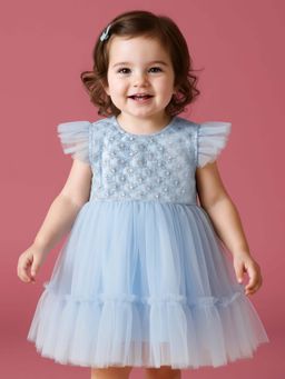 Mark & Mia - Onesie Dress With Floral Embroidered Yoke - Light Blue