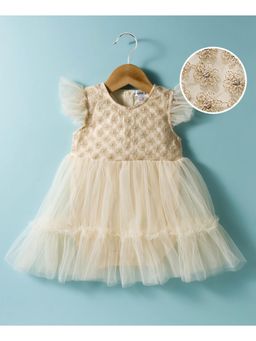 Mark & Mia - Onesie Dress With Floral Embroidered Yoke - Golden