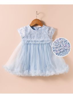 Mark & Mia - Half Sleeves Frock Blue Onesie Dress With Embroidered And Frill Detailing