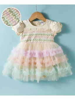 Mark & Mia - Half Sleeves Frock Onesie Dress With Frill Detailing - Beige