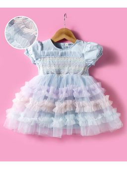 Mark & Mia - Half Sleeves Frock Onesie Dress With Frill Detailing - Blue