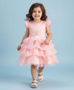 Mark & Mia - Party Mini Dress With Pearl And Floral Detailing - Peach