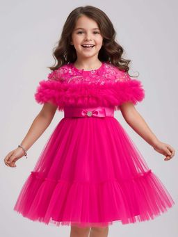 Mark & Mia - Knee Length Dress With Floral Applique And Sequin Detailing - Fuchsia