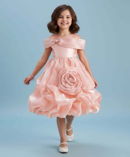 Mark & Mia - Knee Length Dress With Floral And Bow Applique - Peach