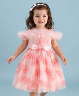 Mark & Mia - Sleeves Party Mini Dress With Bow Applique - Peach