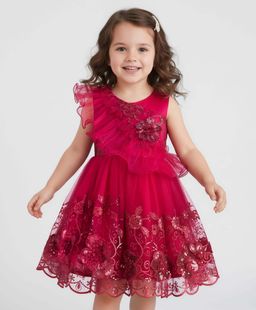 Mark & Mia - Knee Length Dress With Embroidered And Sequin Detailing - Maroon