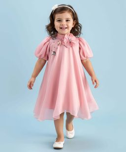 Mark & Mia - Half Sleeves Knee Length Dress With Floral Applique - Pink