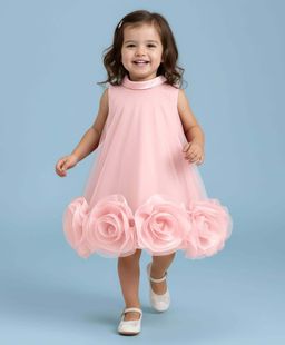 Mark & Mia - Sleeveless Knee Length Dress With Floral Ruffle Detailing - Peach