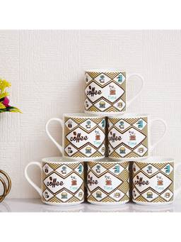 Femora - Indian Ceramic Fine Bone China Handcrafted Printed Text Design Tea Cup - 6 Pcs -160 Ml