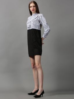 SHOWOFF - Womens High Neck Floral Blue Mini Dress