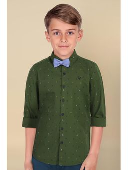 Allen Solly - Boys Olive Slim Fit Print Casual Shirt with Bow (Set of 2)